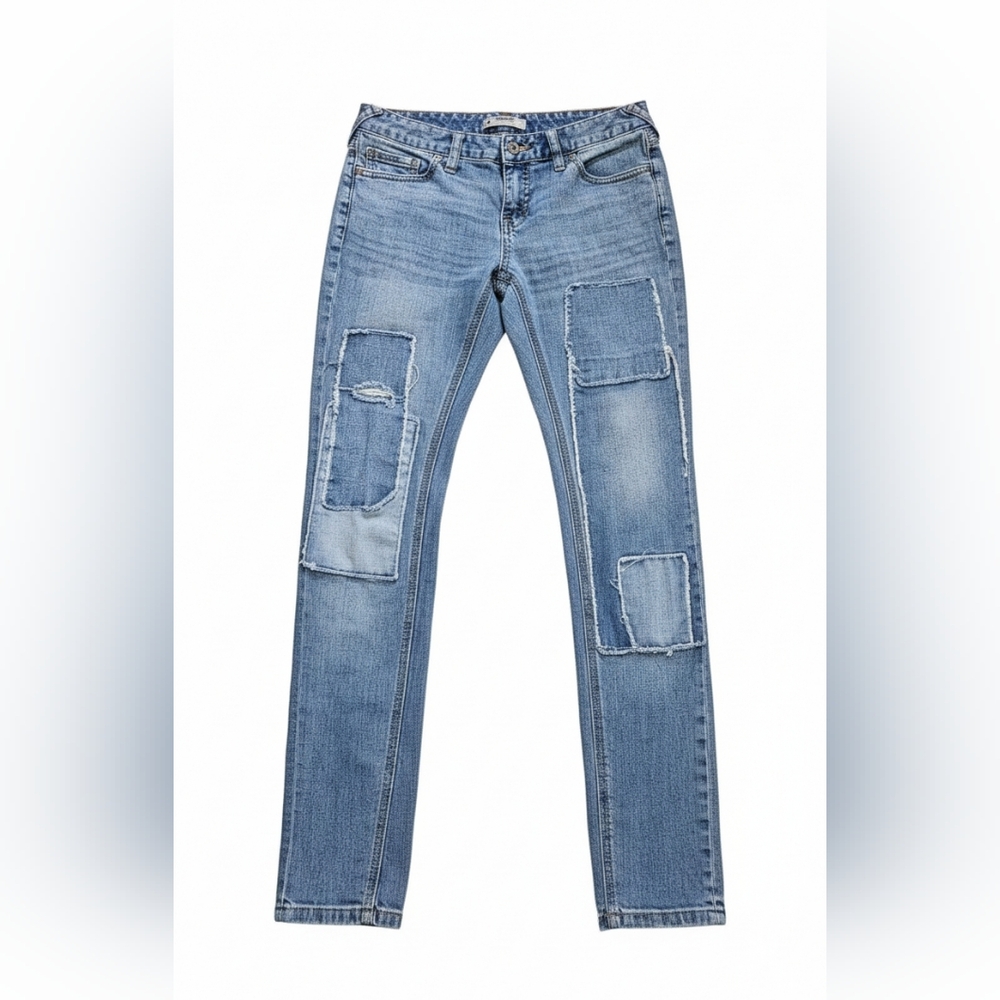 Free People Light Blue Patchwork Straight Jeans